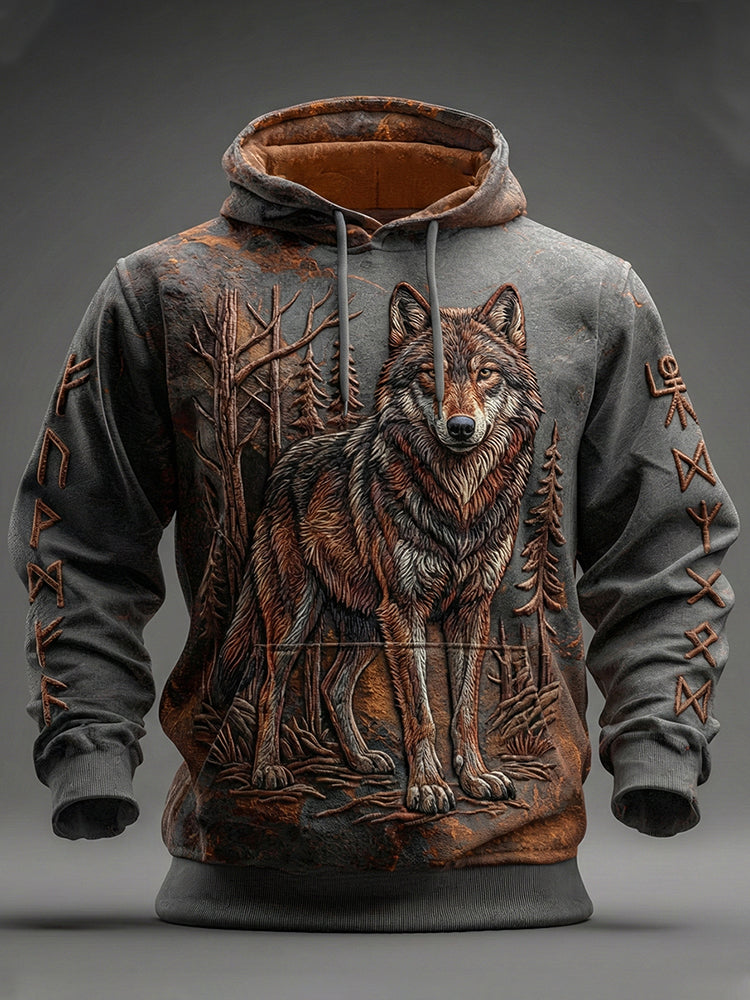 Comstylish Men's Viking Wolf Pattern Vintage Hoodie