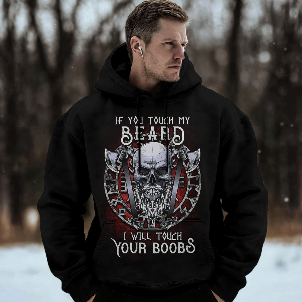 Comstylish Men's Viking Beard Skull Runes Vintage Cozy Hoodie