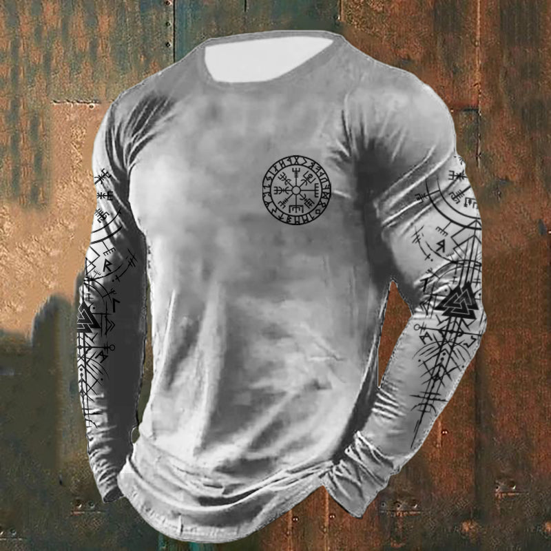 Comstylish Retro Viking Viking Symbol Graphics Long-sleeved T-shirt