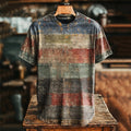 Comstylish Unisex Retro Striped Print Distressed Casual Loose Short-sleeved T-shirt