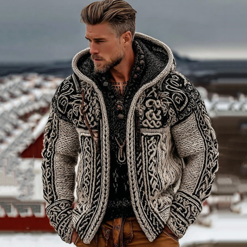 Easywear Men's Vintage Viking Celtic Pattern Art Hooded Jacket