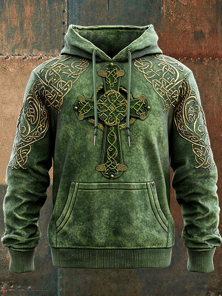 Comstylish Men's St. Patrick's Day Shamrock Cross Art Print Casual Hoodie