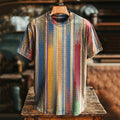 Comstylish Unisex Retro Abstract Stripe Print Casual Loose Short Sleeve T-shirt