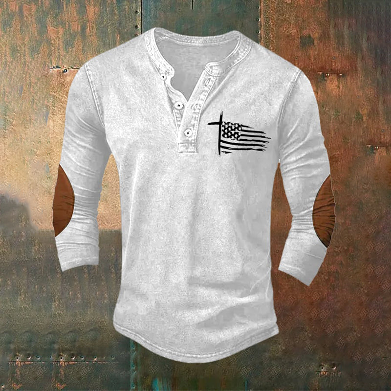 Comstylish Men's Vintage National Faith Flag Print Long Sleeve Top