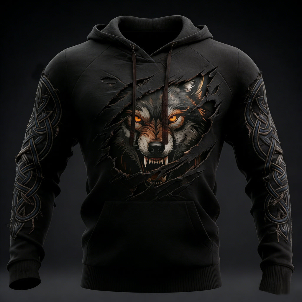 Comstylish Men's Viking Wolf Pattern Vintage Hoodie