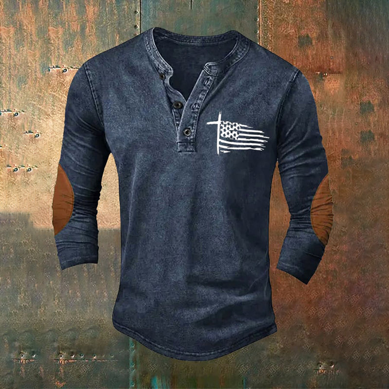 Comstylish Men's Vintage National Faith Flag Print Long Sleeve Top