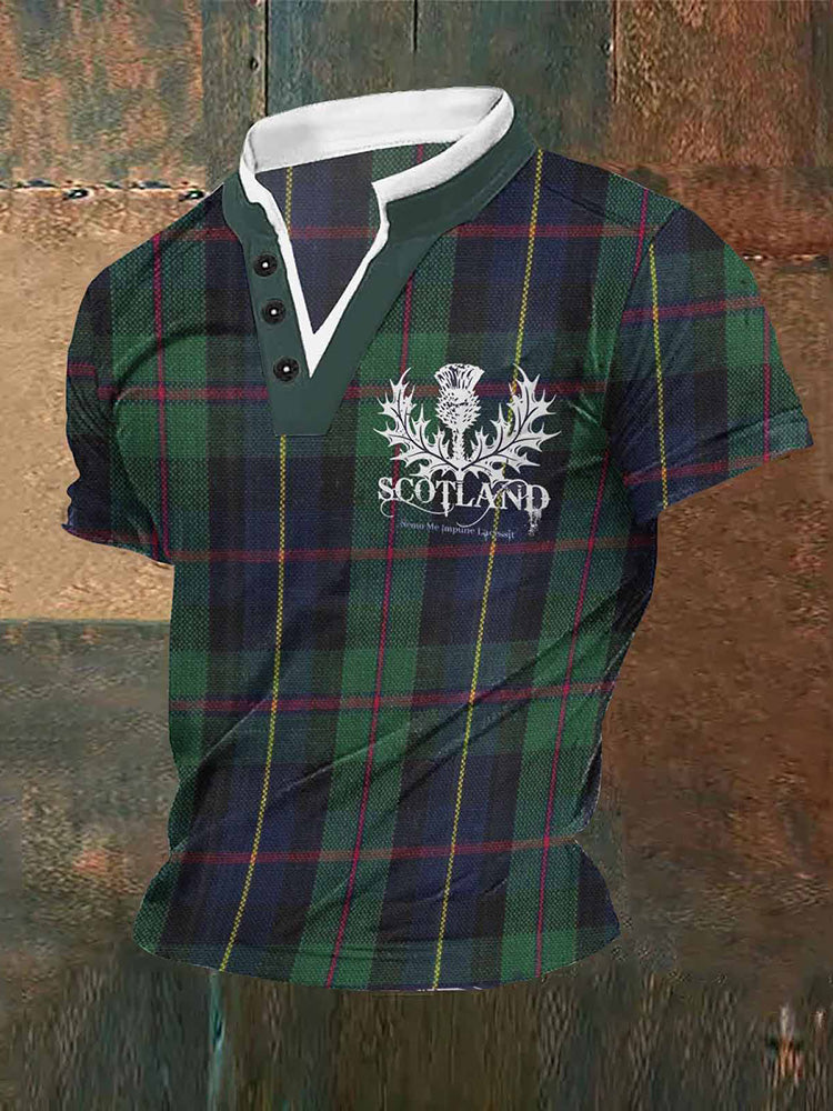 Comstylish Vintage Scottish Badge Tartan Casual T-Shirt