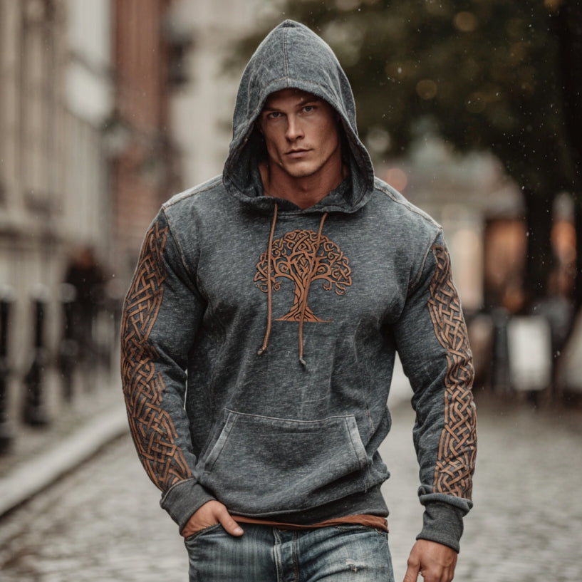 Comstylish Men's Retro Viking Tree Of Life Celtic Graphic Hoodie