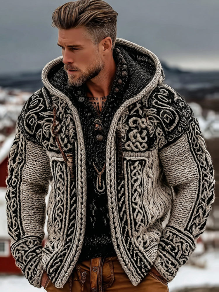 Easywear Men's Vintage Viking Celtic Pattern Art Hooded Jacket