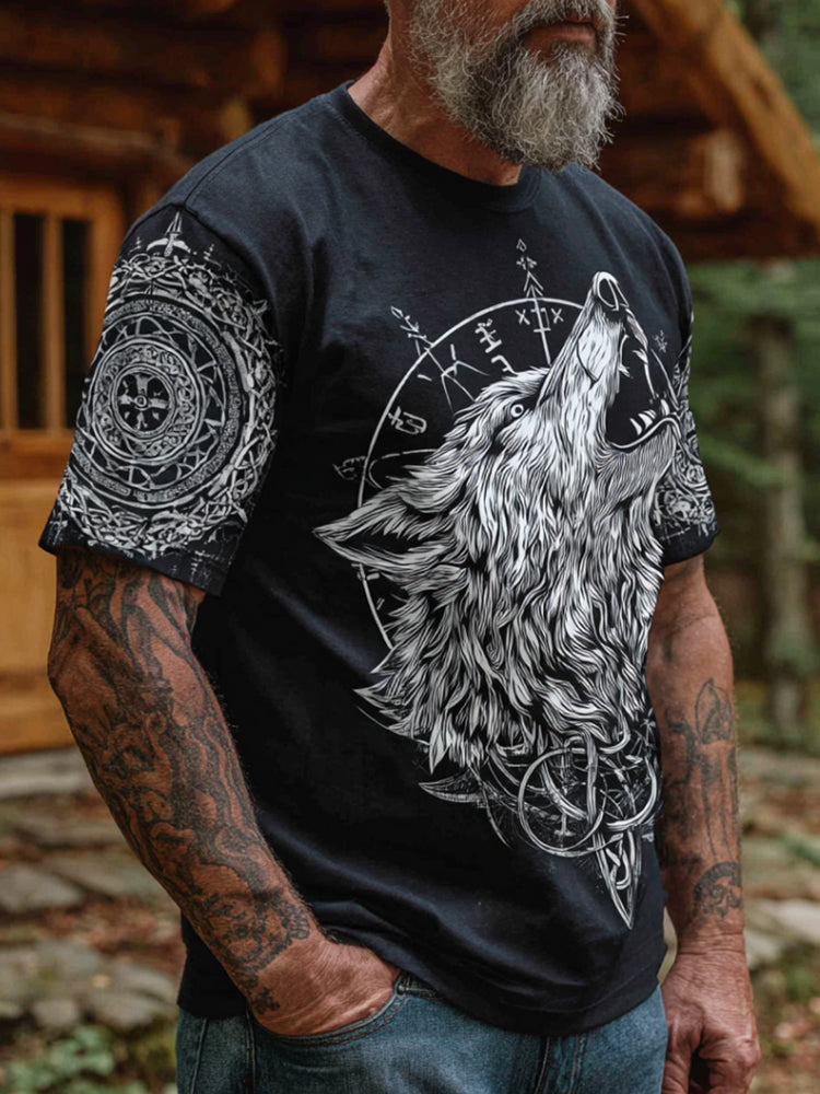 Comstylish Men's Viking Celtic Knot Wolf Head Print T-shirt