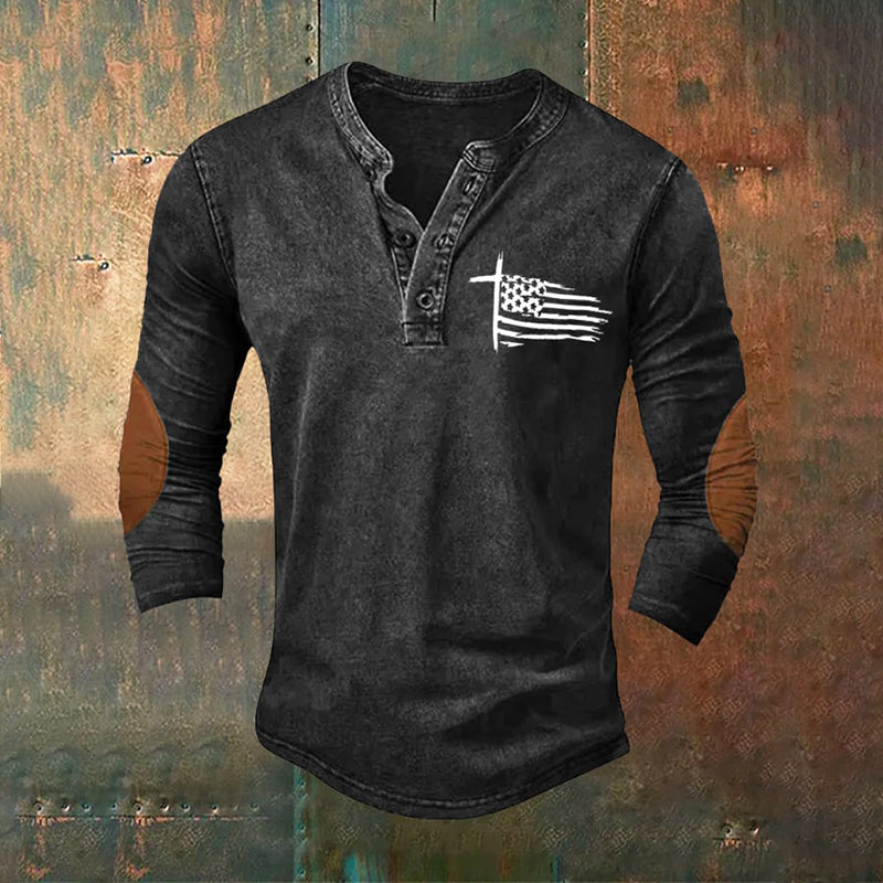 Comstylish Men's Vintage National Faith Flag Print Long Sleeve Top