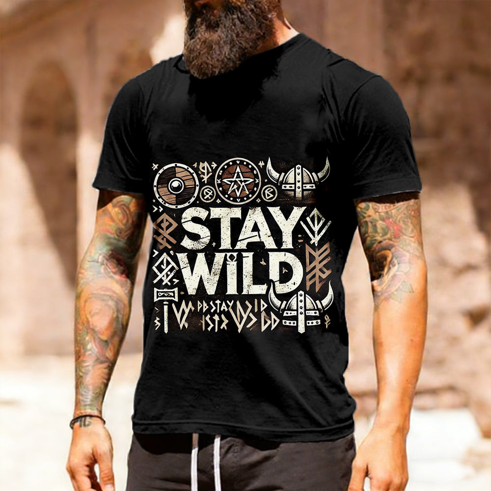 Comstylish Men's Stay Wild Viking Warrior Spirit Comfy T Shirt