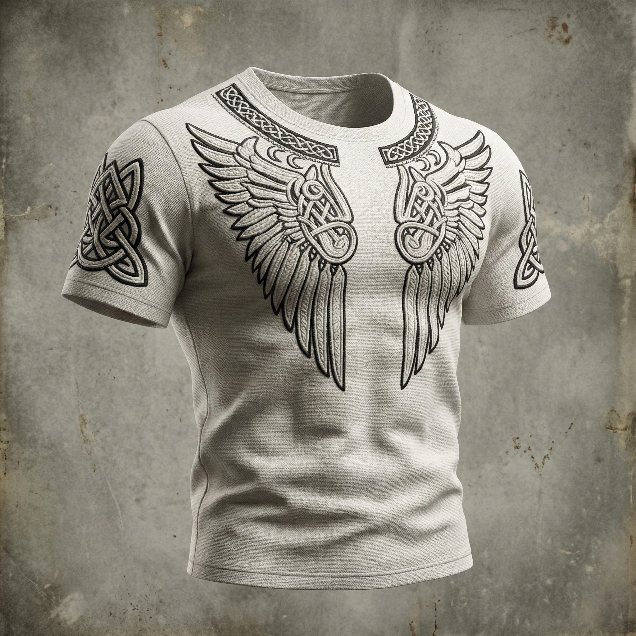Comstylish Men's Viking Tribal Jacquard Celtic With Wings Inspired Art Print Short-sleeve T-shirt