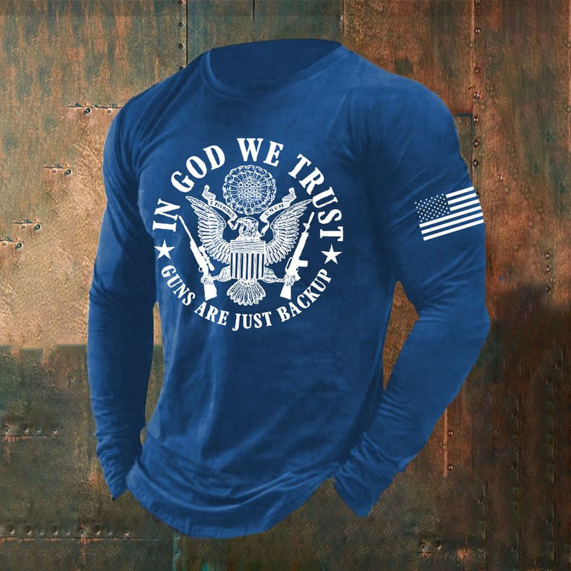 Comstylish Vintage American Flag In God We Trust Long Sleeve T-Shirt