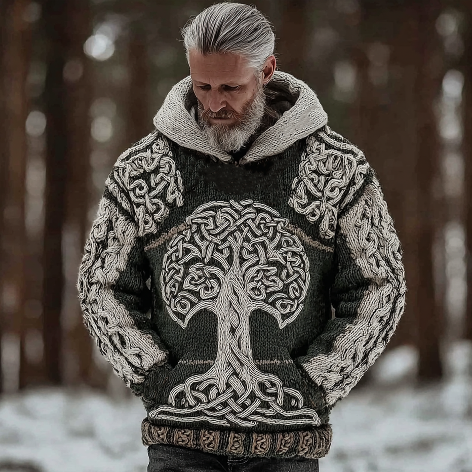 Easywear Vintage Viking Celtic Style Life Tree Pattern Men's Hooded Sweater