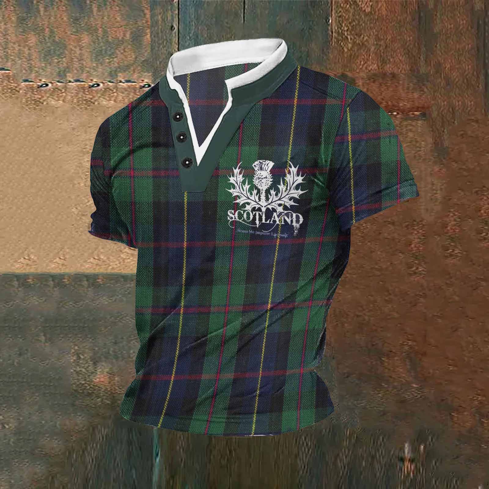 Comstylish Vintage Scottish Badge Tartan Casual T-Shirt