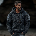 Easywear Pull Viking Vegvisir Homme à Capuche Tricot Jacquard Loup & Nœud Celtique