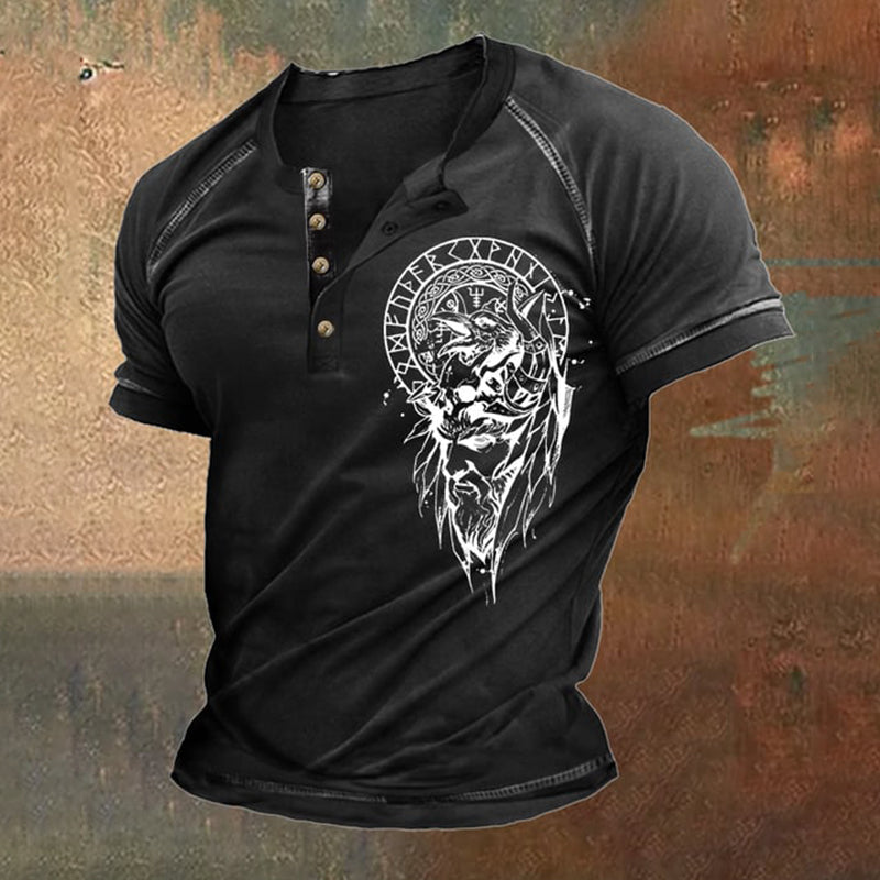 Comstylish Vintage Contrast Vikings Sons Of Odin Print T-Shirt
