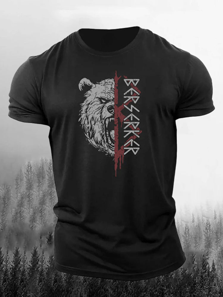 Comstylish Men's Retro Viking Bear And Rune Print Short-sleeve T-shirt