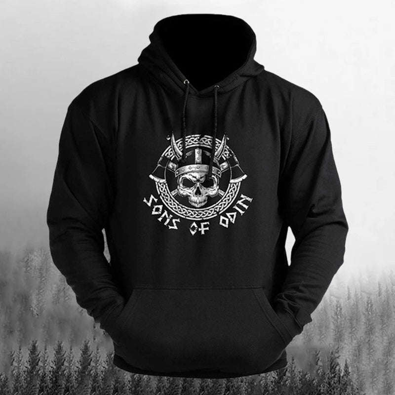 Comstylish Men's Retro Viking Print Casual Hoodie