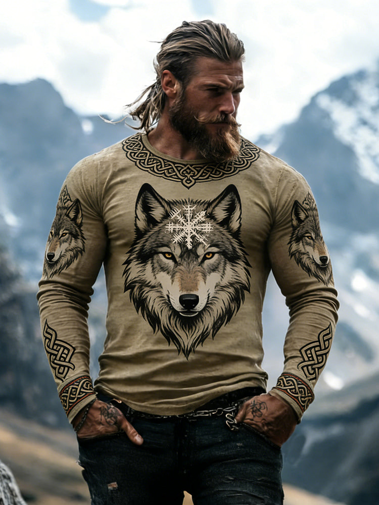 Comstylish Men's Retro Viking Wild Wolf Celtic Print Graphic T-shirt