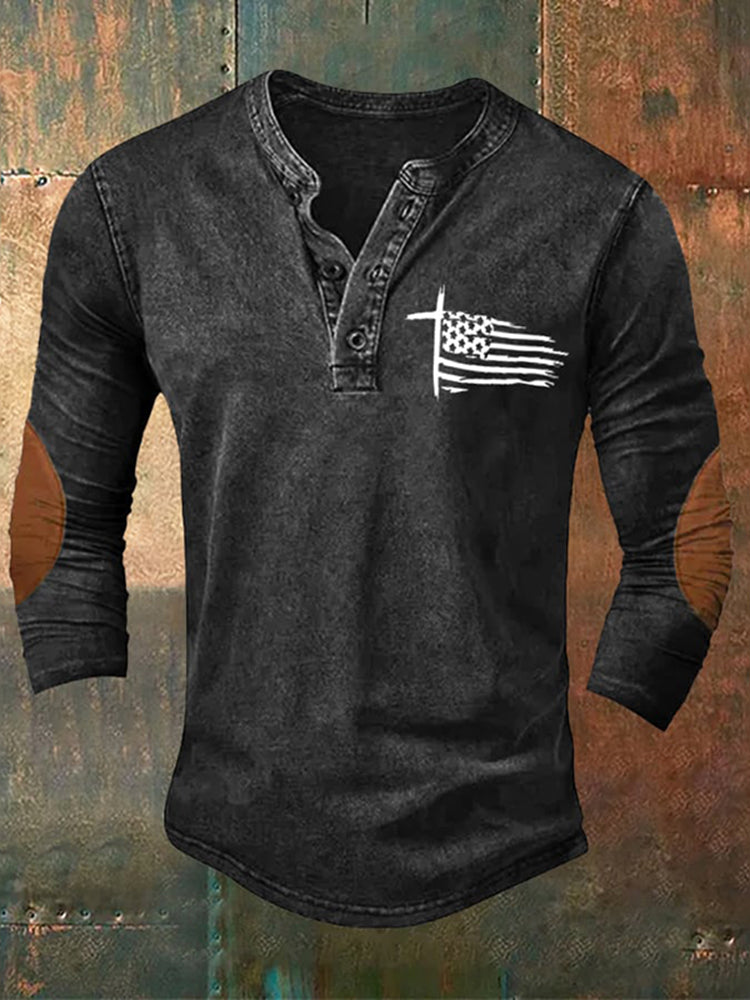 Comstylish Men's Vintage National Faith Flag Print Long Sleeve Top