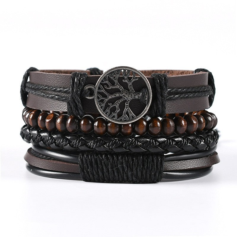 Comstylish Tree Of Life Handmade Pu Braided Men's Bracelet