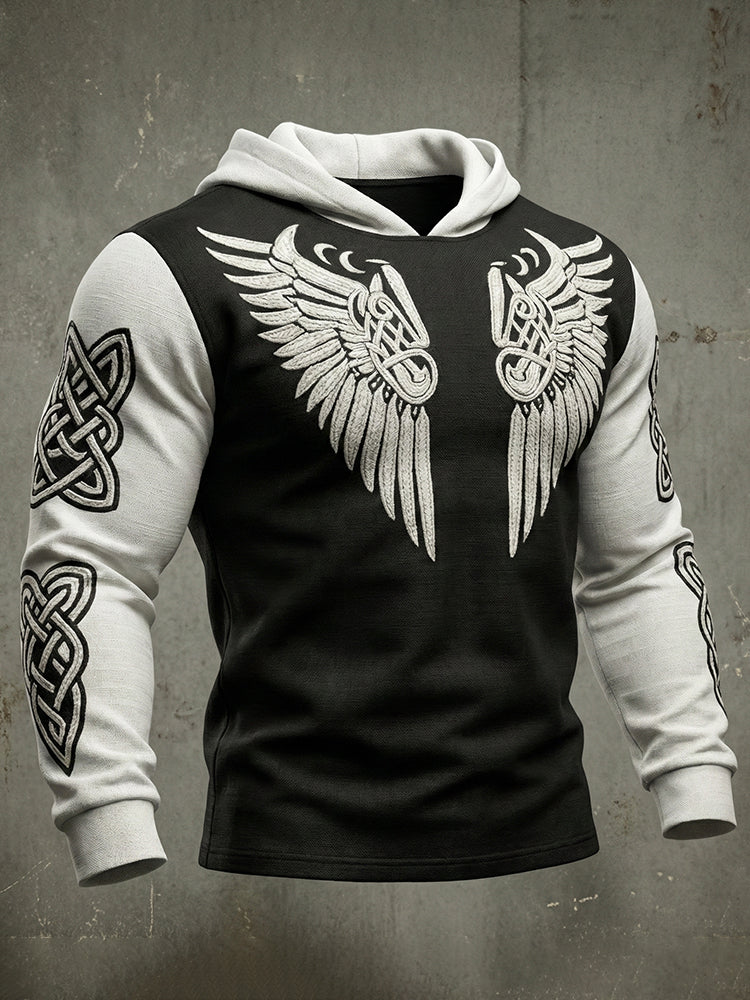 Comstylish Men's Viking Tribal Jacquard Celtic With Wings Inspired Art Casual Hoodie