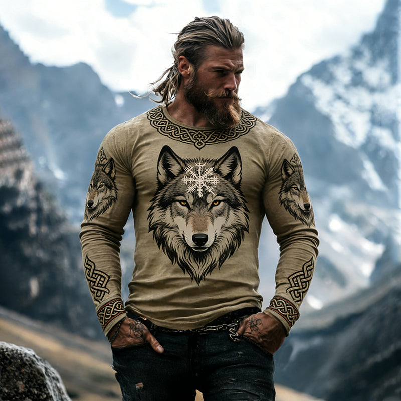 Comstylish Men's Retro Viking Wild Wolf Celtic Print Graphic T-shirt