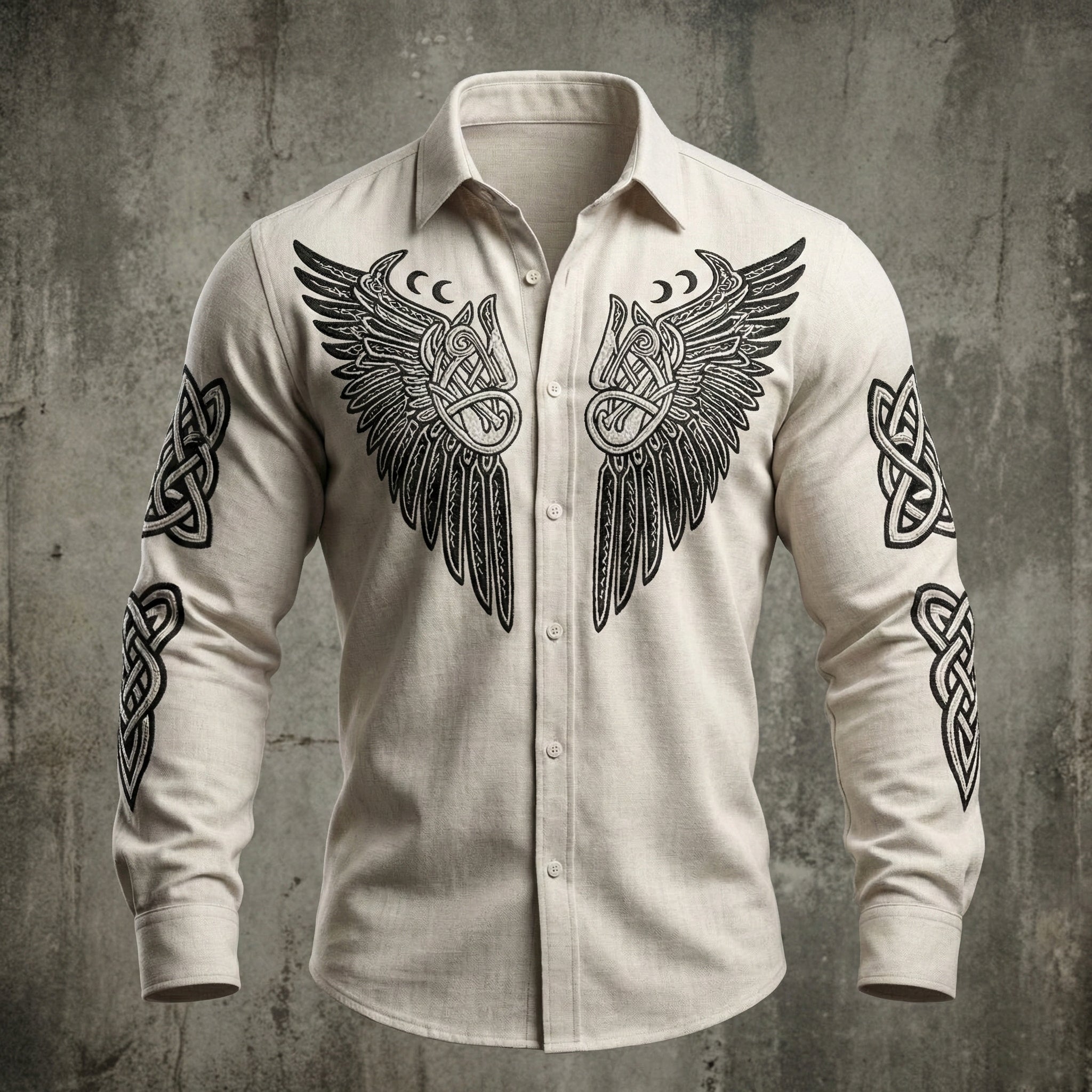 Comstylish Men's Viking Tribal Jacquard Celtic With Wings Inspired Art Casual Shirts