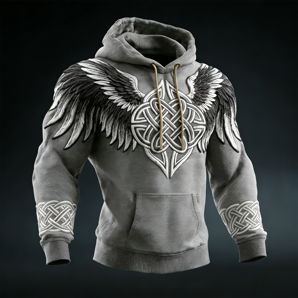 Comstylish Men's Viking Celtic Wings Pattern Vintage Hoodie