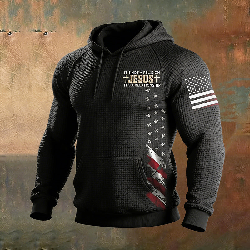 Men's Vintage Faith Cross Western Style Flag Print Waffle Hoodie