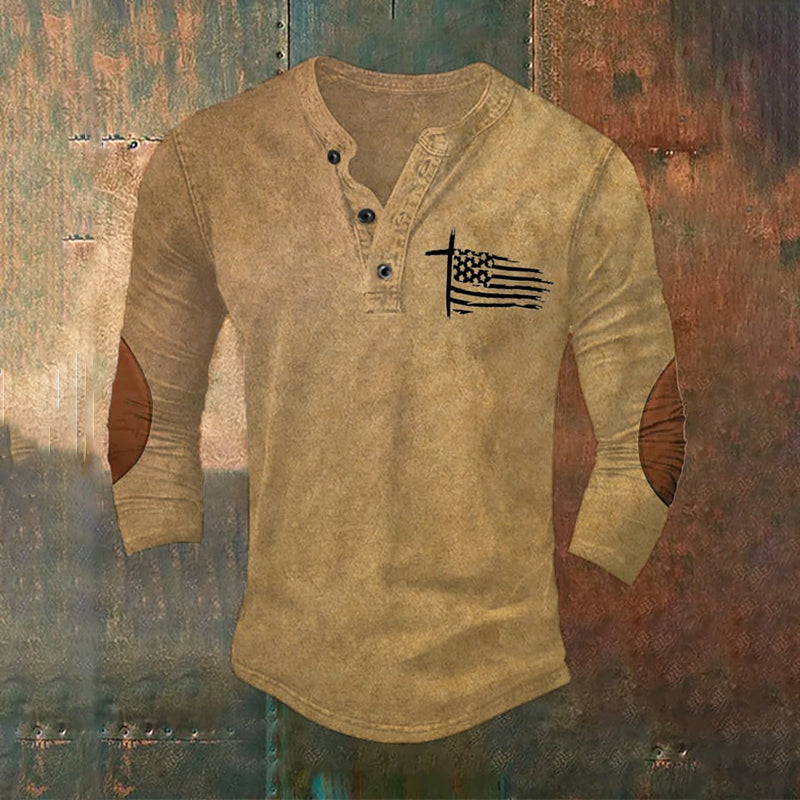 Comstylish Men's Vintage National Faith Flag Print Long Sleeve Top