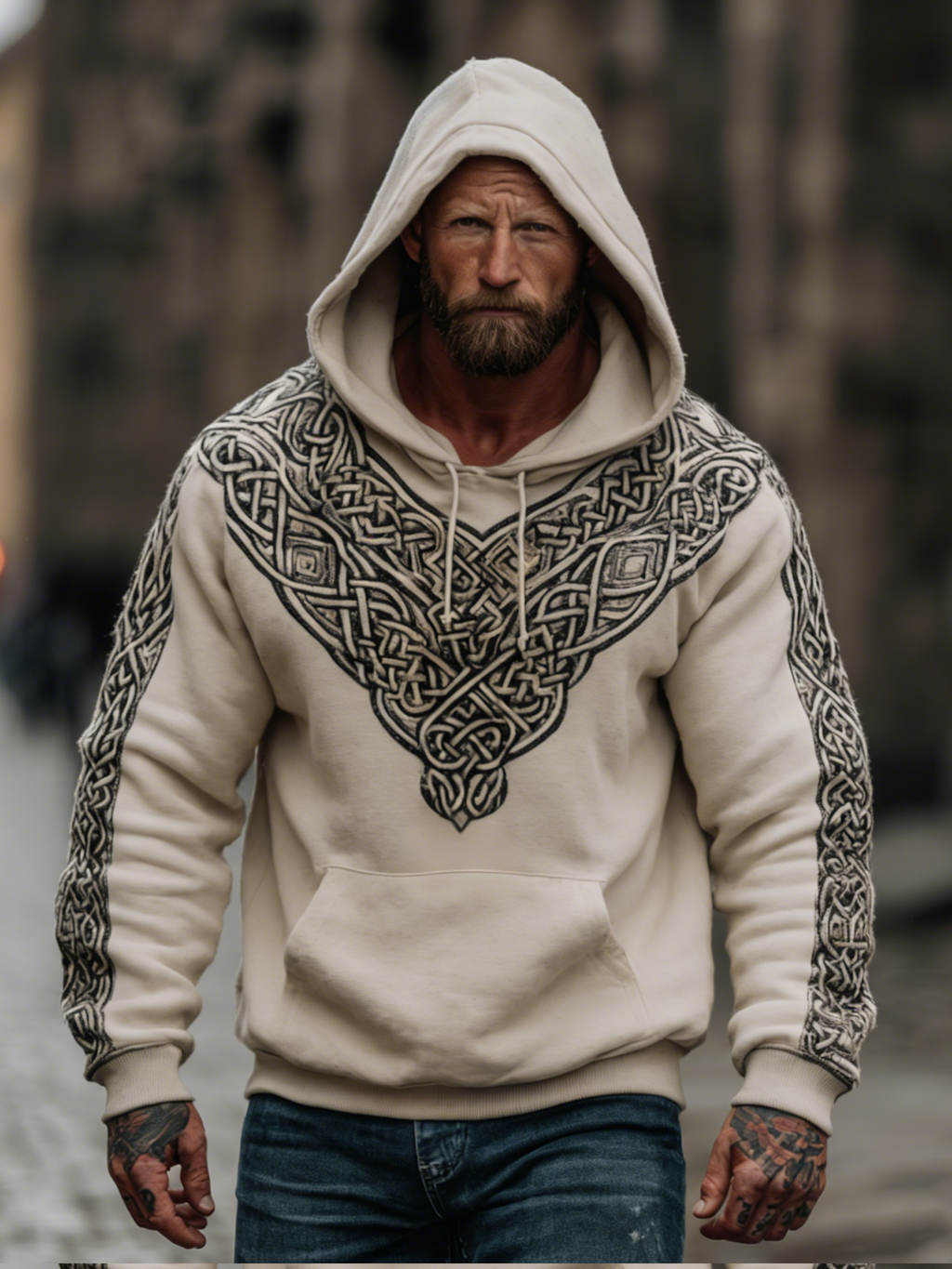 Comstylish Men's Retro Viking Celtic Knot Graphic Hoodie