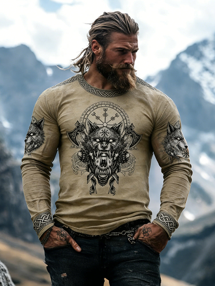 Comstylish Men's Retro Viking Wild Wolf Celtic Print Graphic T-shirt