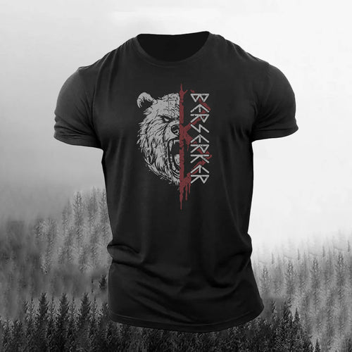 Comstylish Men's Retro Viking Bear And Rune Print Short-sleeve T-shirt