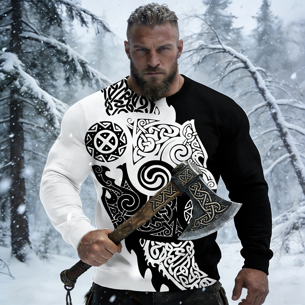 Comstylish Men's Viking Wolf Celtic Knot Contrast Comfy Sweatshirt