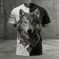 Comstylish Men's Retro Viking Wolf Rune Yingyang Print Short-sleeve T-shirt