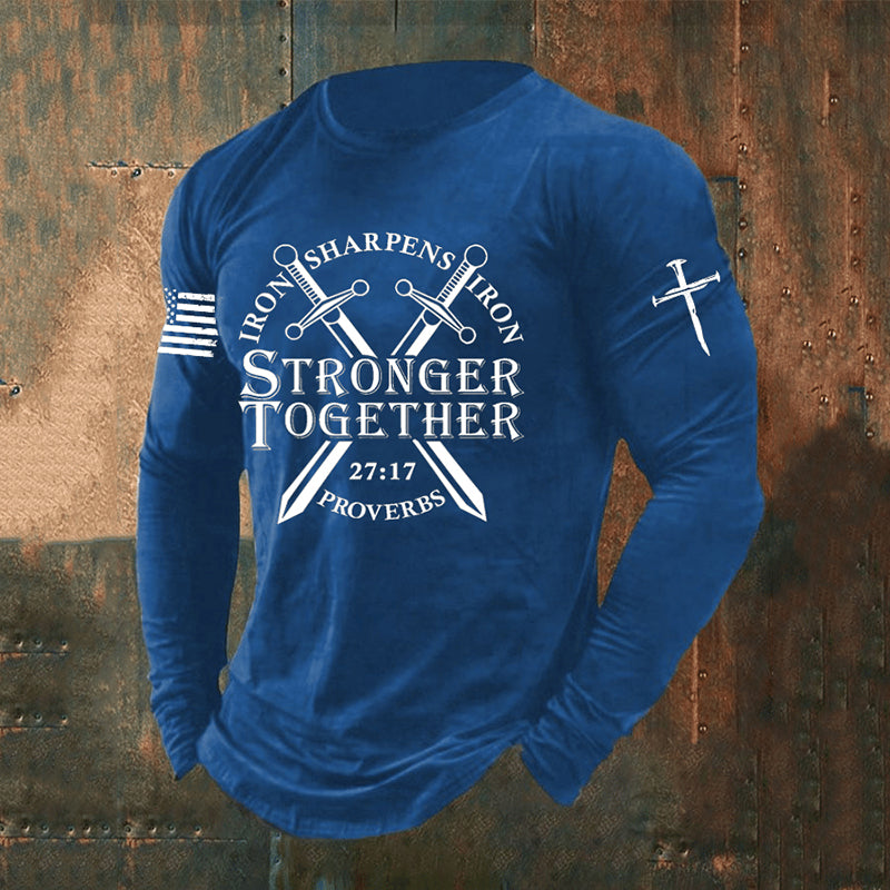 Comstylish Men's Stronger Together Faith Heat Transfer Long Sleeve T-shirt