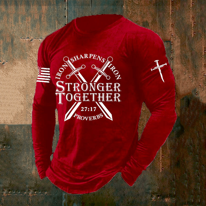 Comstylish Men's Stronger Together Faith Heat Transfer Long Sleeve T-shirt