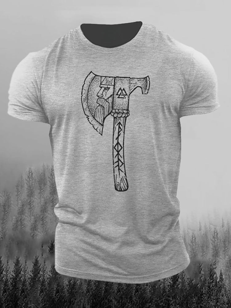 Comstylish Men's Retro Axe And Viking Rune Print Short-sleeve T-shirt