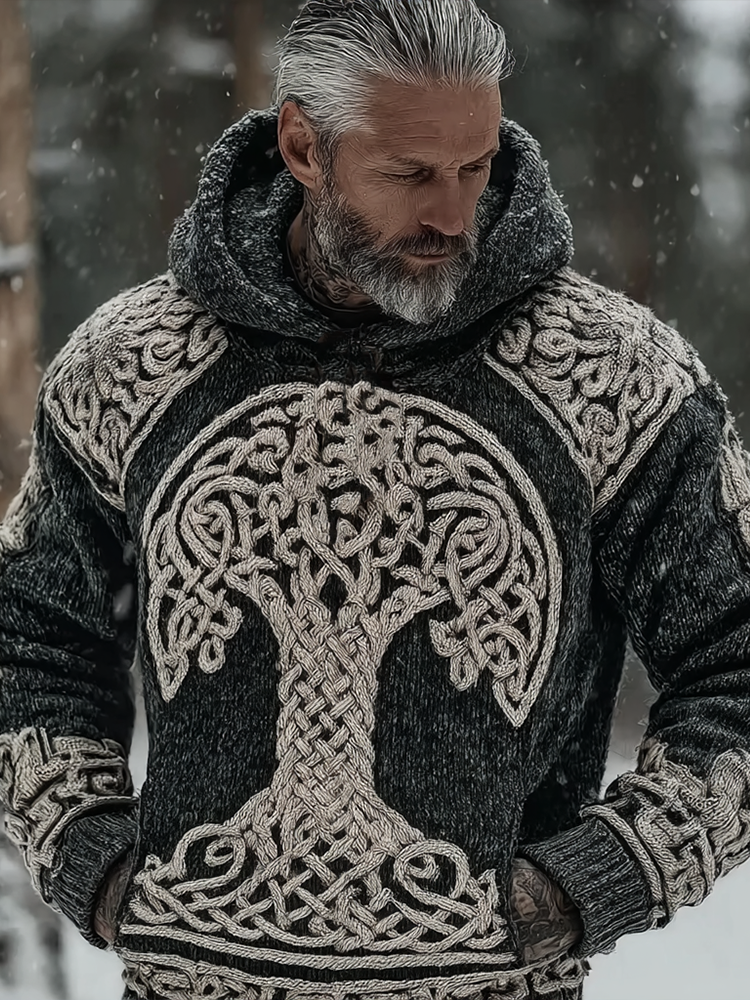 Easywear Vintage Viking Celtic Style Life Tree Pattern Men's Hooded Sweater