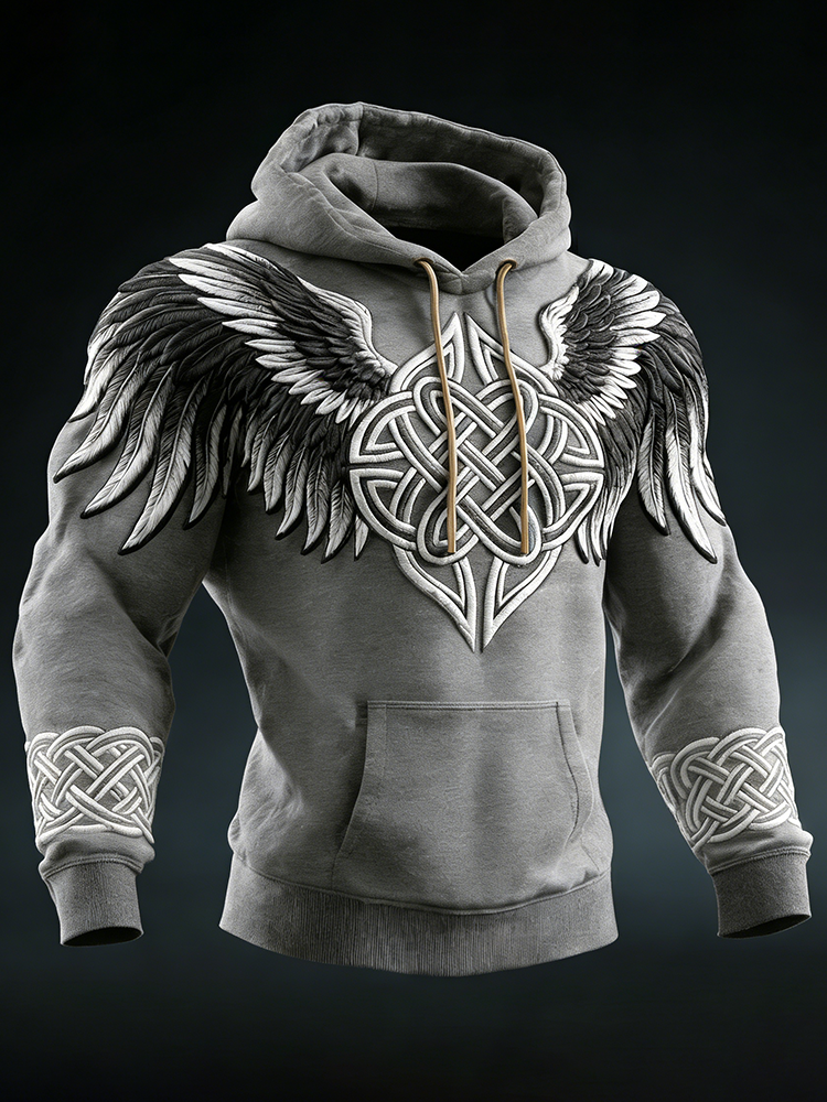 Comstylish Men's Viking Celtic Wings Pattern Vintage Hoodie