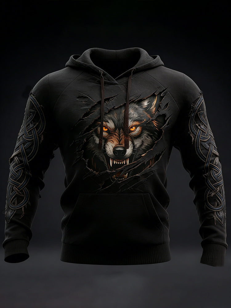 Comstylish Men's Viking Wolf Pattern Vintage Hoodie