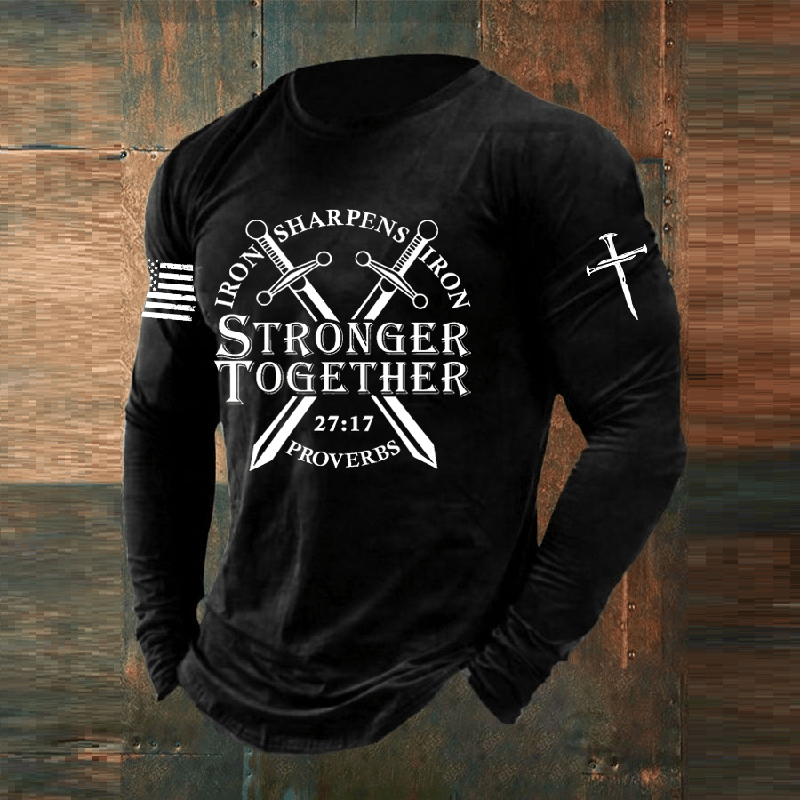 Comstylish Men's Stronger Together Faith Heat Transfer Long Sleeve T-shirt