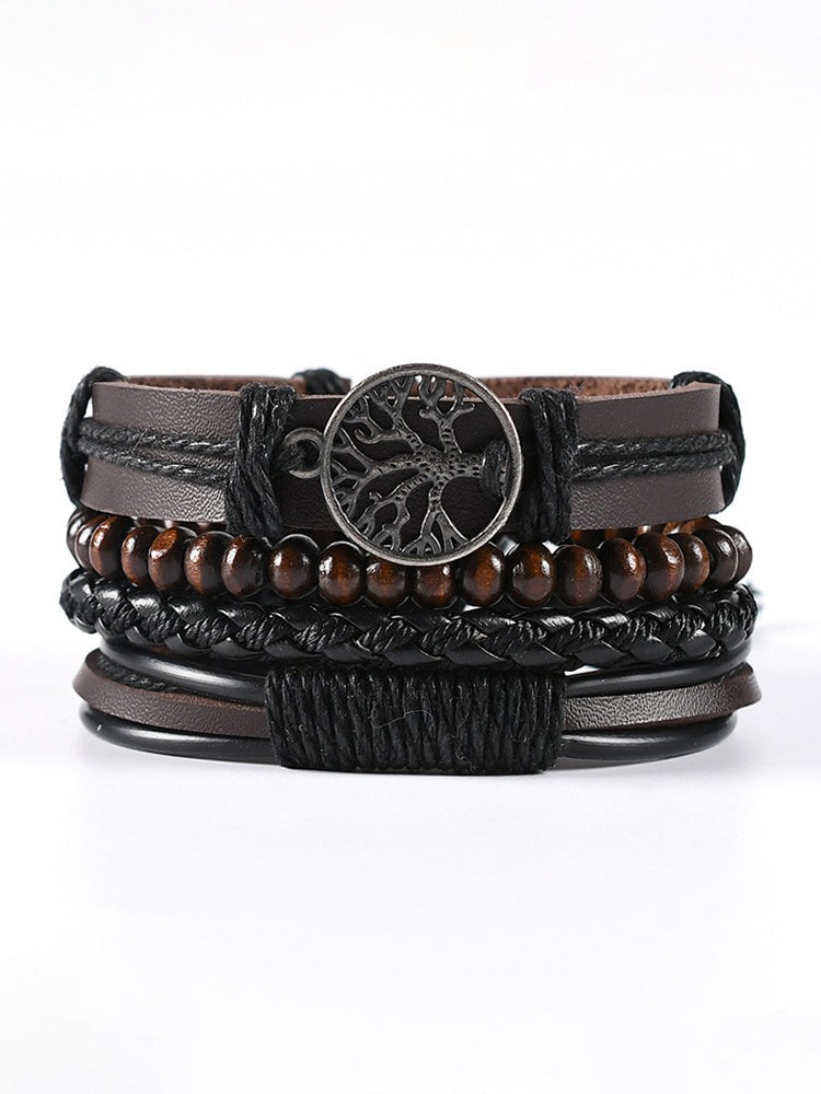Comstylish Tree Of Life Handmade Pu Braided Men's Bracelet