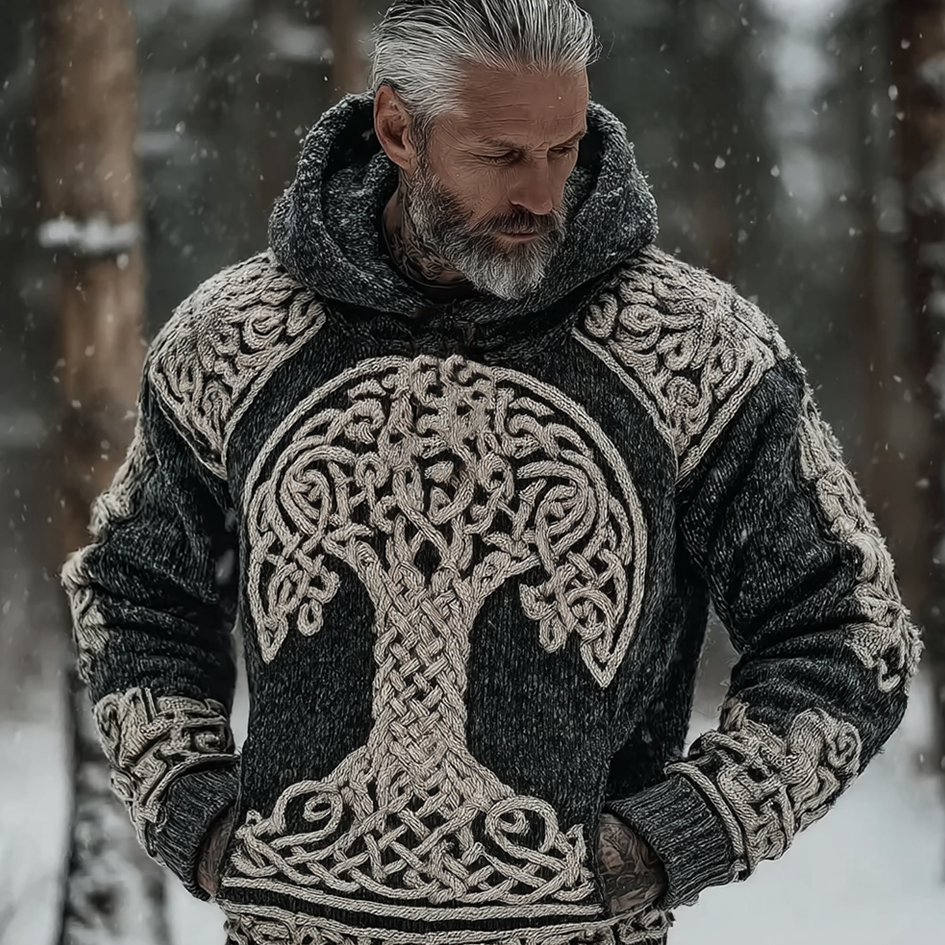 Easywear Vintage Viking Celtic Style Life Tree Pattern Men's Hooded Sweater