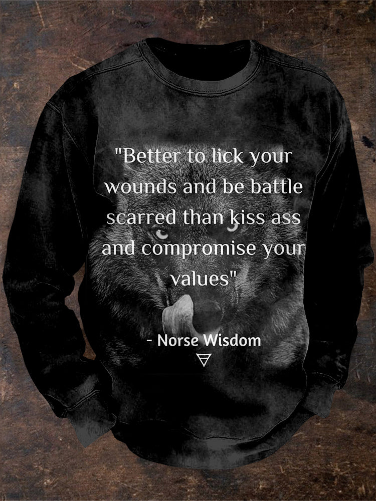 Comstylish Men's Viking Inspired Norse Wisdom Quotes Washed Sweatshirt