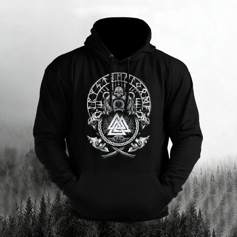 Comstylish Men's Retro Viking Print Long Sleeve Casual Hoodie