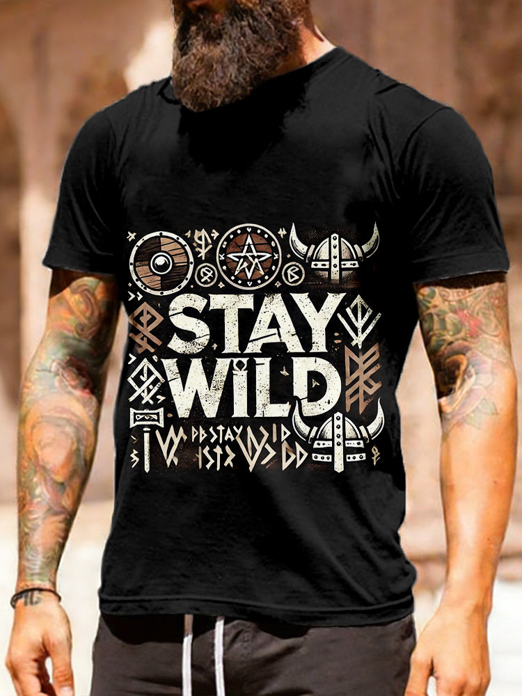 Comstylish Men's Stay Wild Viking Warrior Spirit Comfy T Shirt